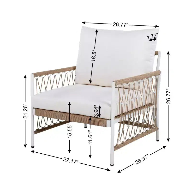 Ensemble de mobilier de patio bohème 3 pièces avec 2 fauteuils de détente et table d’appoint à plateau en verre, ensemble de conversation d’extérieur pour cour ou bord de piscine-Panipeachy