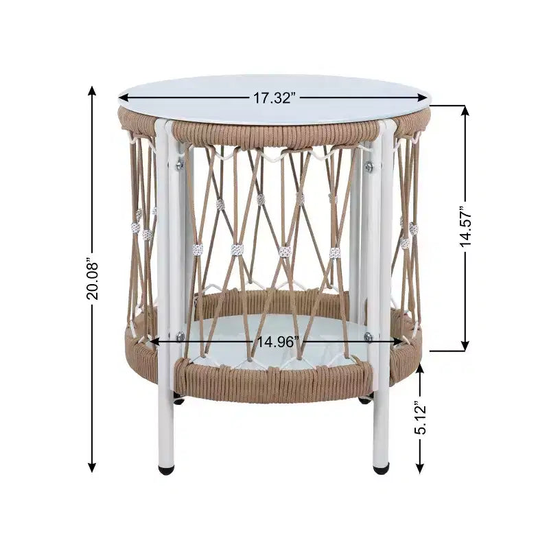 Ensemble de mobilier de patio bohème 3 pièces avec 2 fauteuils de détente et table d’appoint à plateau en verre, ensemble de conversation d’extérieur pour cour ou bord de piscine-Panipeachy