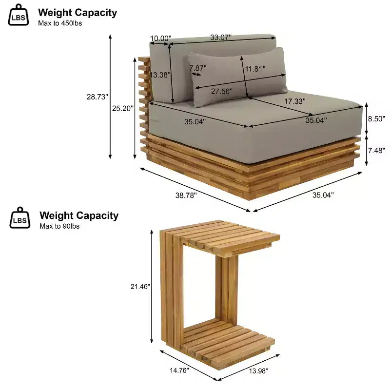 Conjunto moderno de conversación de 2 piezas para patio Weston de Christopher Knight Home, con sillón de acacia y mesa auxiliar, incluye cojines