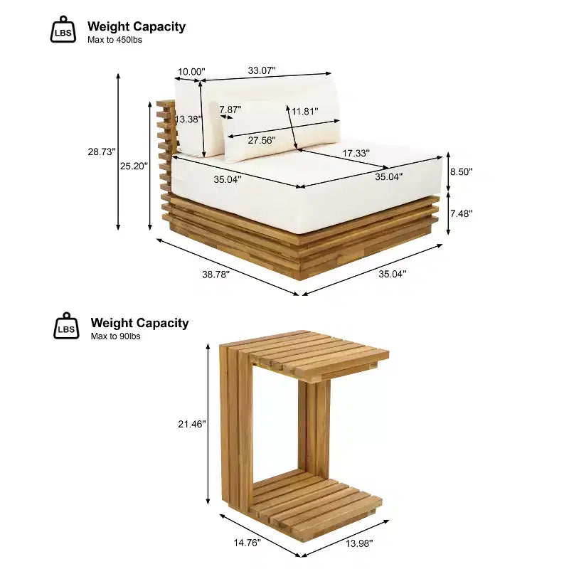 Conjunto moderno de conversación de 2 piezas para patio Weston de Christopher Knight Home, con sillón de acacia y mesa auxiliar, incluye cojines