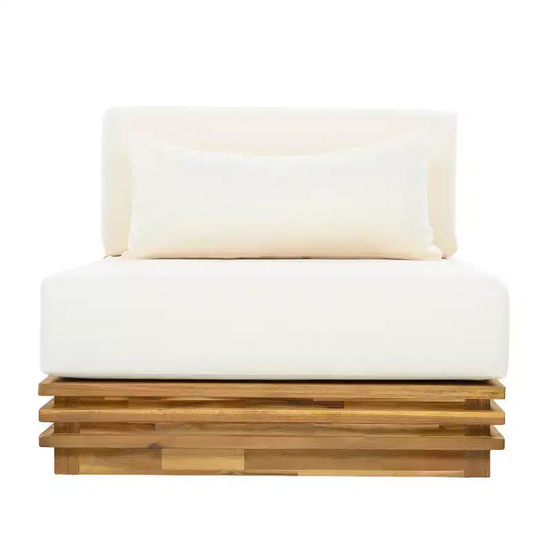 Conjunto moderno de conversación de 2 piezas para patio Weston de Christopher Knight Home, con sillón de acacia y mesa auxiliar, incluye cojines