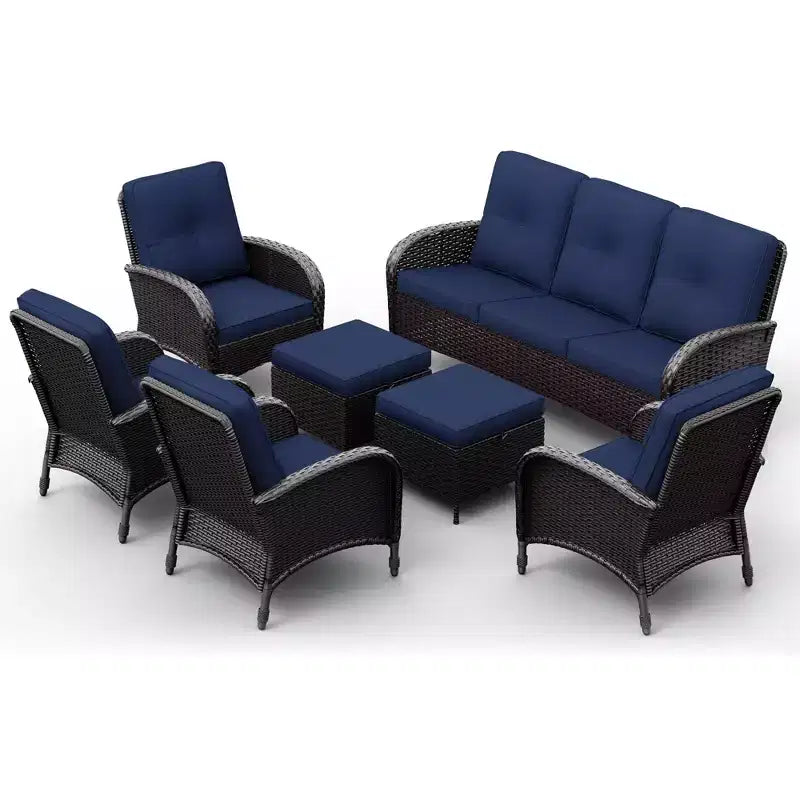 Conjunto de sillas giratorias de exterior UPTIOT: 1 sofá, 4 sillas giratorias, 2 reposapiés y diseño para todo tipo de clima