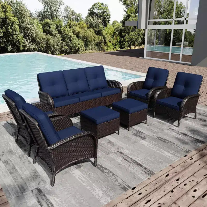 Conjunto de sillas giratorias de exterior UPTIOT: 1 sofá, 4 sillas giratorias, 2 reposapiés y diseño para todo tipo de clima