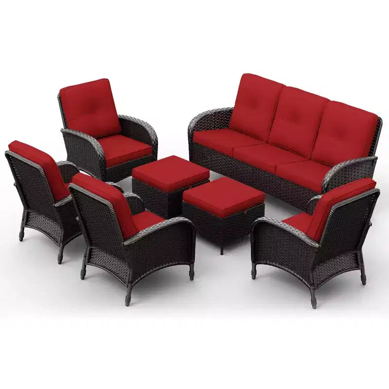 Conjunto de sillas giratorias de exterior UPTIOT: 1 sofá, 4 sillas giratorias, 2 reposapiés y diseño para todo tipo de clima