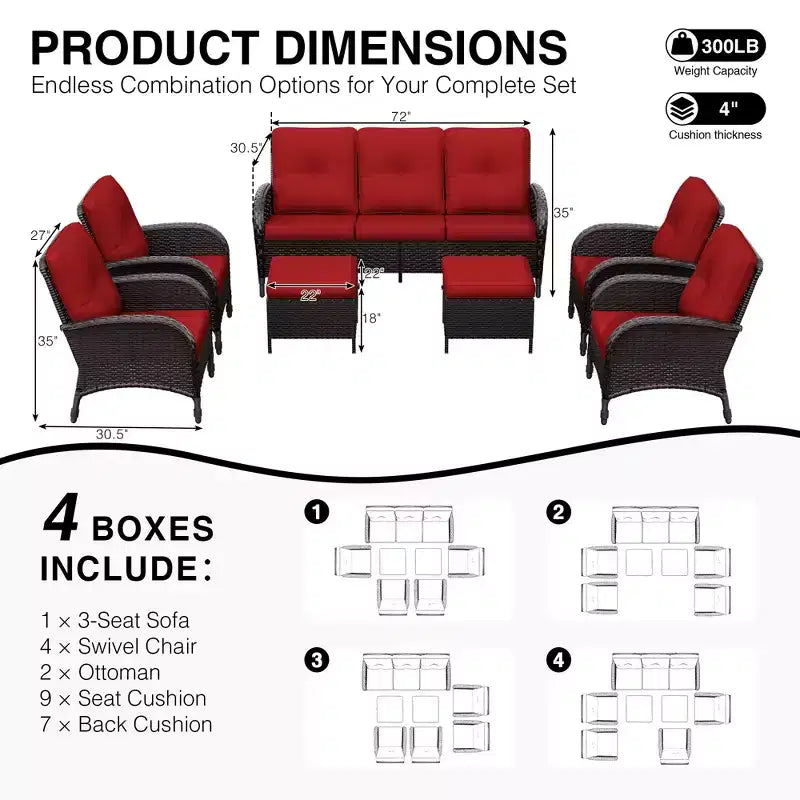 Conjunto de sillas giratorias de exterior UPTIOT: 1 sofá, 4 sillas giratorias, 2 reposapiés y diseño para todo tipo de clima