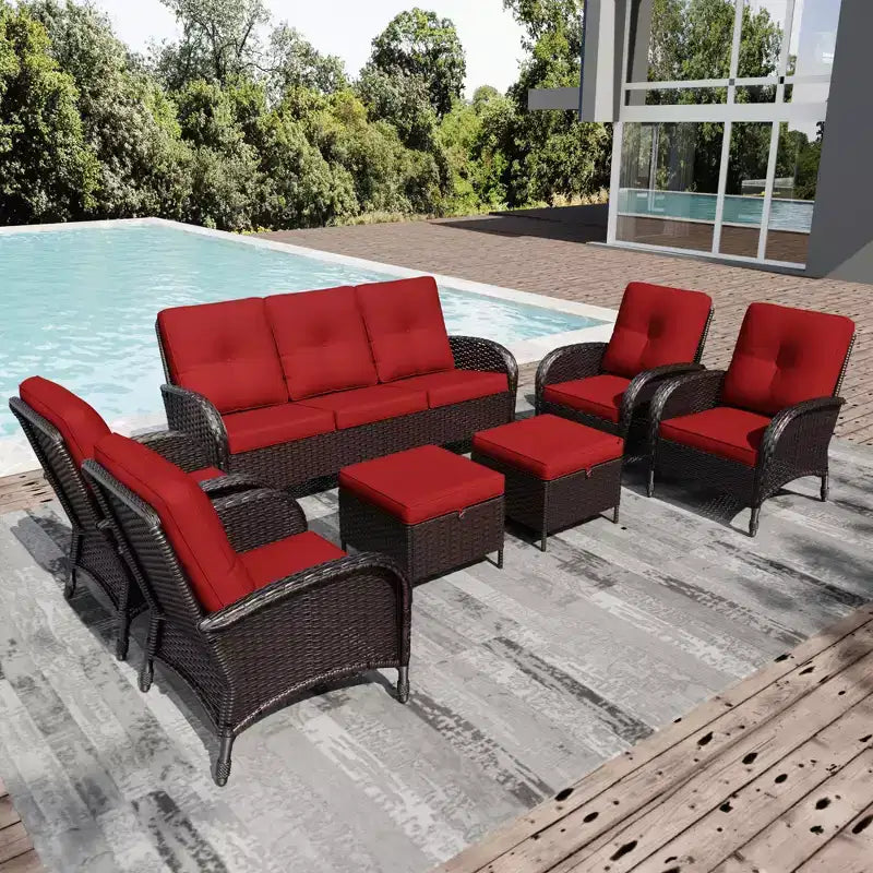 Conjunto de sillas giratorias de exterior UPTIOT: 1 sofá, 4 sillas giratorias, 2 reposapiés y diseño para todo tipo de clima