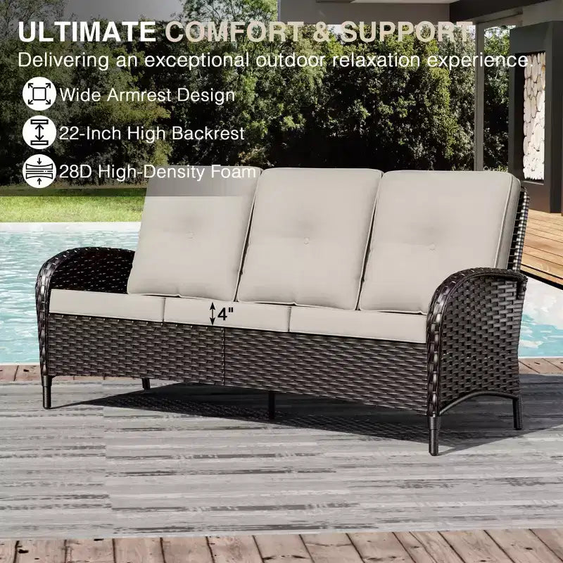 Conjunto de sillas giratorias de exterior UPTIOT: 1 sofá, 4 sillas giratorias, 2 reposapiés y diseño para todo tipo de clima
