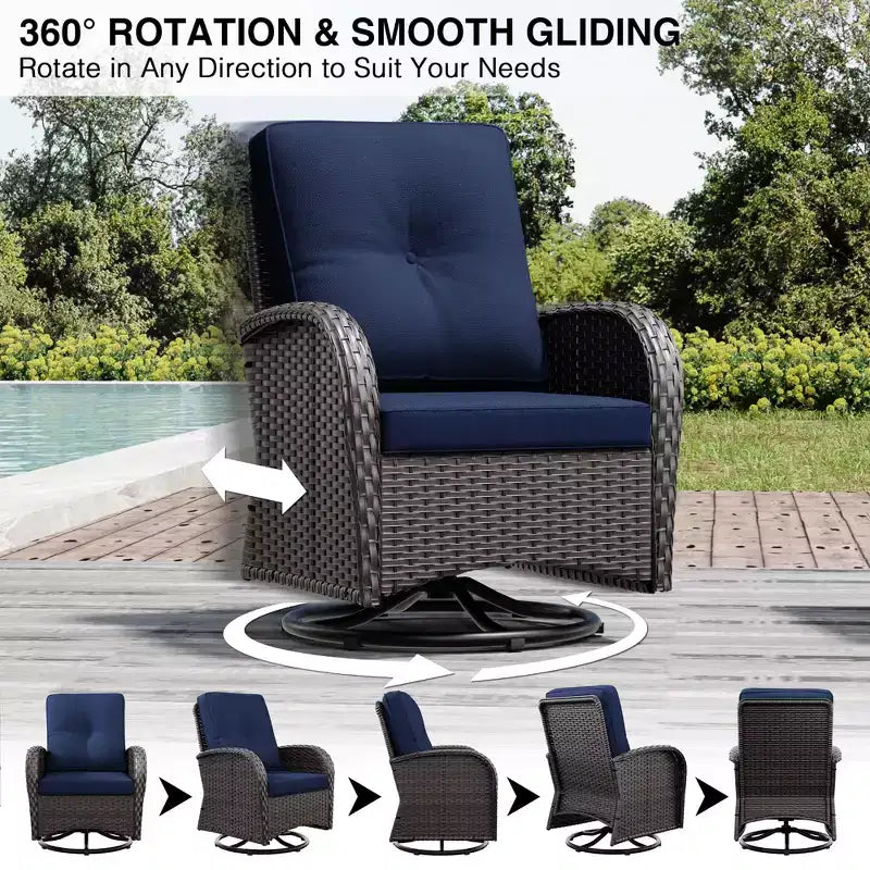 Ensemble de jardin extérieur UPTIOT de 8 pièces avec canapé 3 places, fauteuils pivotants, fauteuils en osier, poufs et table d’appoint pour un confort ultime