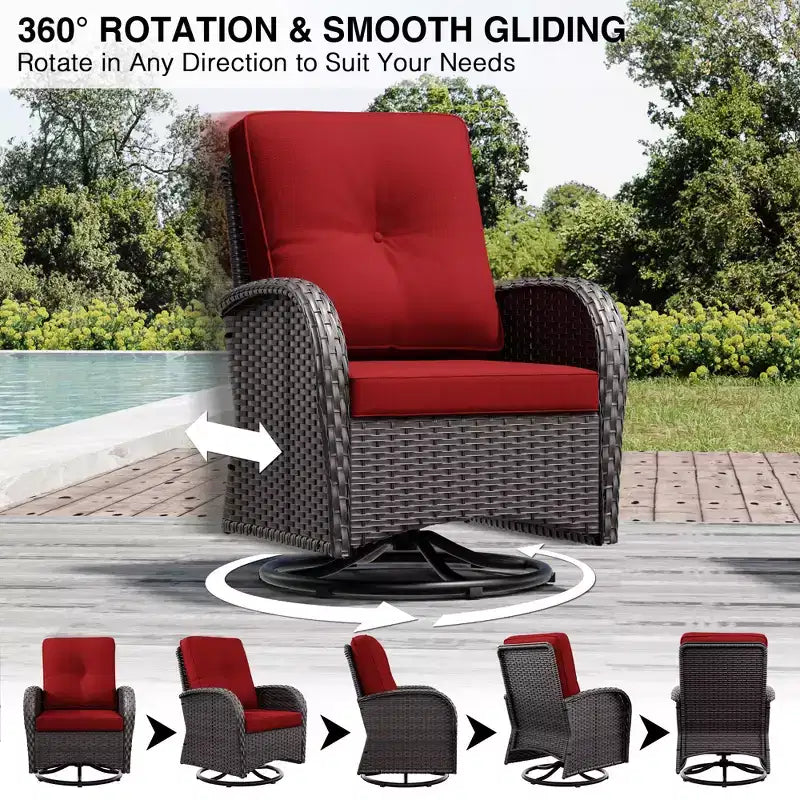 Ensemble de jardin extérieur UPTIOT de 8 pièces avec canapé 3 places, fauteuils pivotants, fauteuils en osier, poufs et table d’appoint pour un confort ultime