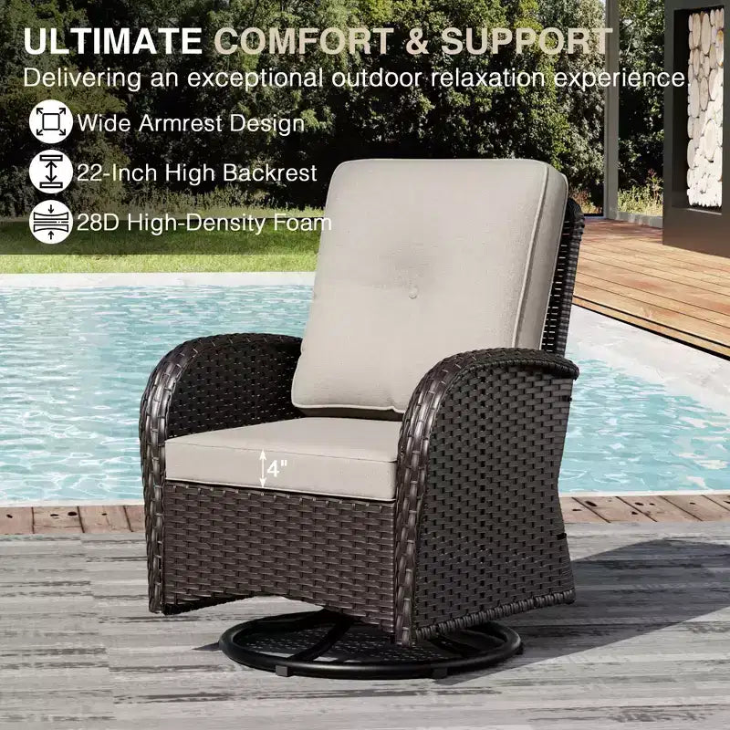 Ensemble de jardin extérieur UPTIOT de 8 pièces avec canapé 3 places, fauteuils pivotants, fauteuils en osier, poufs et table d’appoint pour un confort ultime