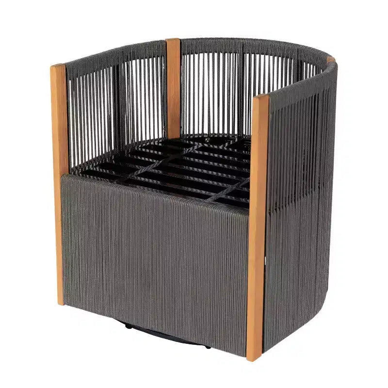 Conjunto de conversación de 3 piezas para exteriores Christopher Knight Home Mason, de estilo bohemio moderno, con silla giratoria de madera de acacia y cuerda y mesa auxiliar redonda