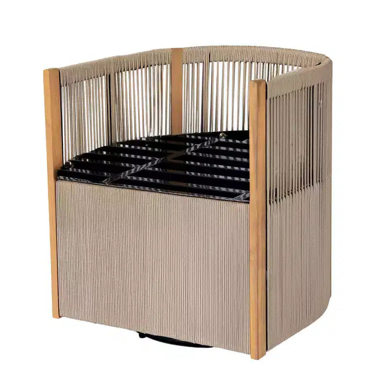 Conjunto de conversación de 3 piezas para exteriores Christopher Knight Home Mason, de estilo bohemio moderno, con silla giratoria de madera de acacia y cuerda y mesa auxiliar redonda