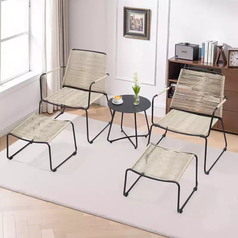 Ensemble de salon de conversation extérieur Adelle de GDFStudio, 5 pièces, avec fauteuils, poufs et table d’appoint