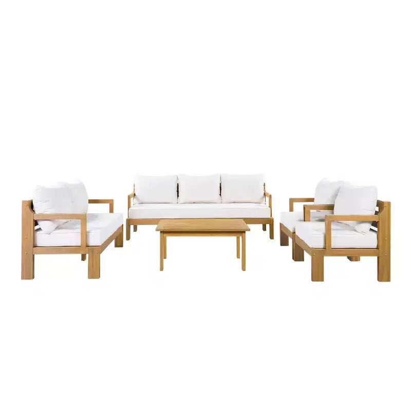 Ensemble moderne de sièges de patio Letizia de Christopher Knight Home, 5 pièces, en bois d’acacia, avec table basse