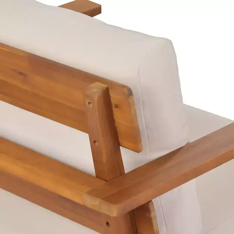 Conjunto de sofá de exterior de 2/4 piezas, conjunto de conversación para patio, conjunto de muebles de exterior y asientos con mesa de centro, silla, sofá de dos plazas y cojines, teca y beige - ModernLuxe