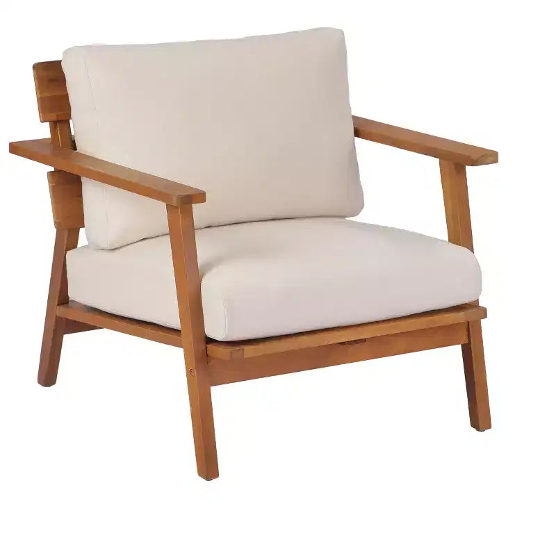 Conjunto de sofá de exterior de 2/4 piezas, conjunto de conversación para patio, conjunto de muebles de exterior y asientos con mesa de centro, silla, sofá de dos plazas y cojines, teca y beige - ModernLuxe
