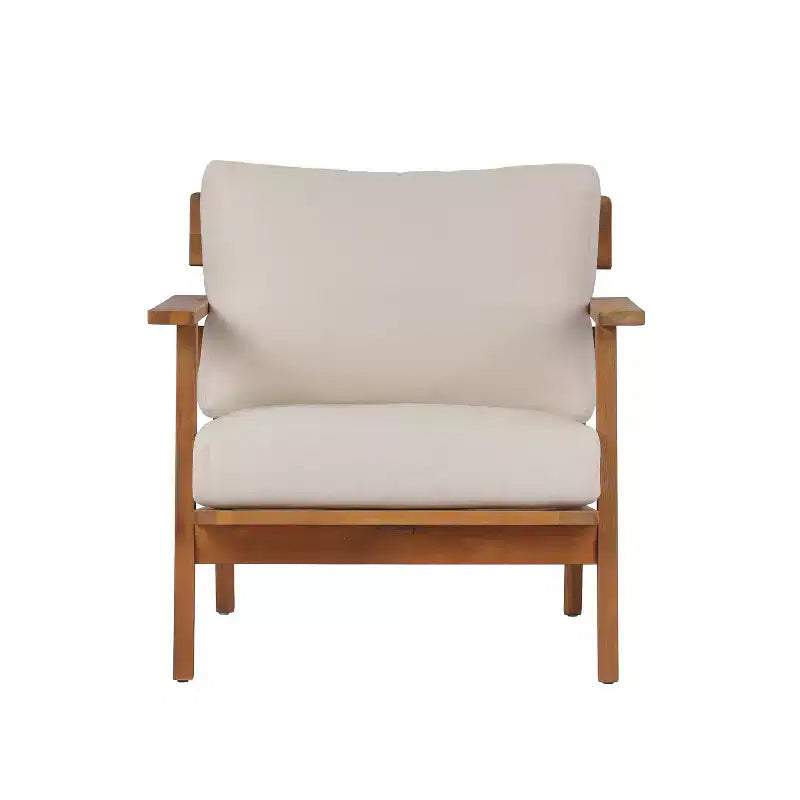 Conjunto de sofá de exterior de 2/4 piezas, conjunto de conversación para patio, conjunto de muebles de exterior y asientos con mesa de centro, silla, sofá de dos plazas y cojines, teca y beige - ModernLuxe