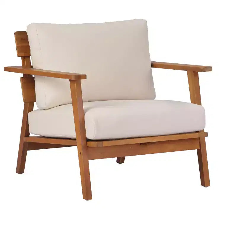 Conjunto de sofá de exterior de 2/4 piezas, conjunto de conversación para patio, conjunto de muebles de exterior y asientos con mesa de centro, silla, sofá de dos plazas y cojines, teca y beige - ModernLuxe