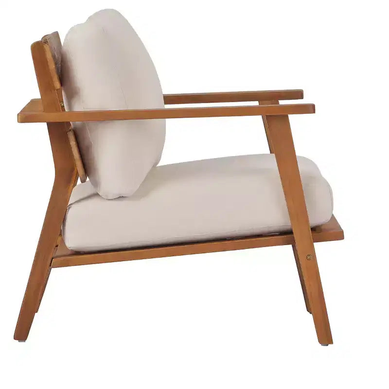 Conjunto de sofá de exterior de 2/4 piezas, conjunto de conversación para patio, conjunto de muebles de exterior y asientos con mesa de centro, silla, sofá de dos plazas y cojines, teca y beige - ModernLuxe