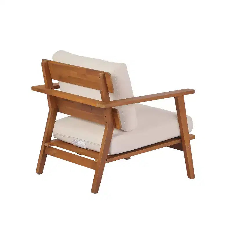 Conjunto de sofá de exterior de 2/4 piezas, conjunto de conversación para patio, conjunto de muebles de exterior y asientos con mesa de centro, silla, sofá de dos plazas y cojines, teca y beige - ModernLuxe