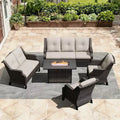UPTIOT Outdoor Luxury Set with 3-Seater Sofa, Loveseat, Swivel Chairs & Fire Pit for All-Season Comfort