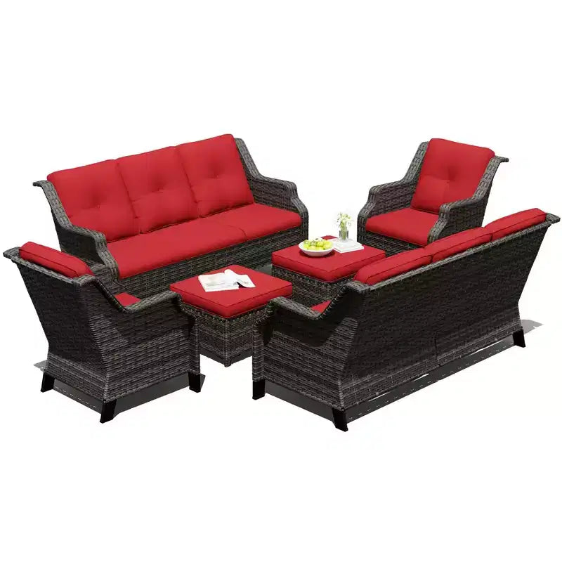 Conjunto modular de exterior UPTIOT de 6 piezas con dos sofás de 72.5, sillas giratorias y par de otomanas