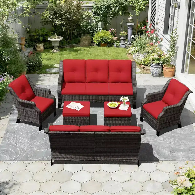 Conjunto modular de exterior UPTIOT de 6 piezas con dos sofás de 72.5, sillas giratorias y par de otomanas