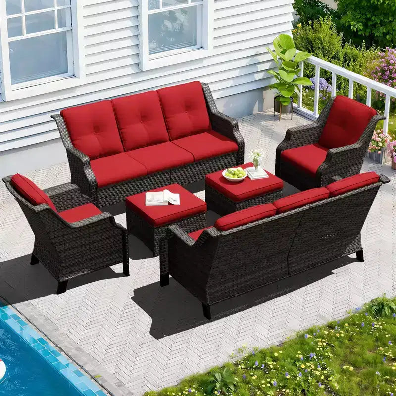 Conjunto modular de exterior UPTIOT de 6 piezas con dos sofás de 72.5, sillas giratorias y par de otomanas