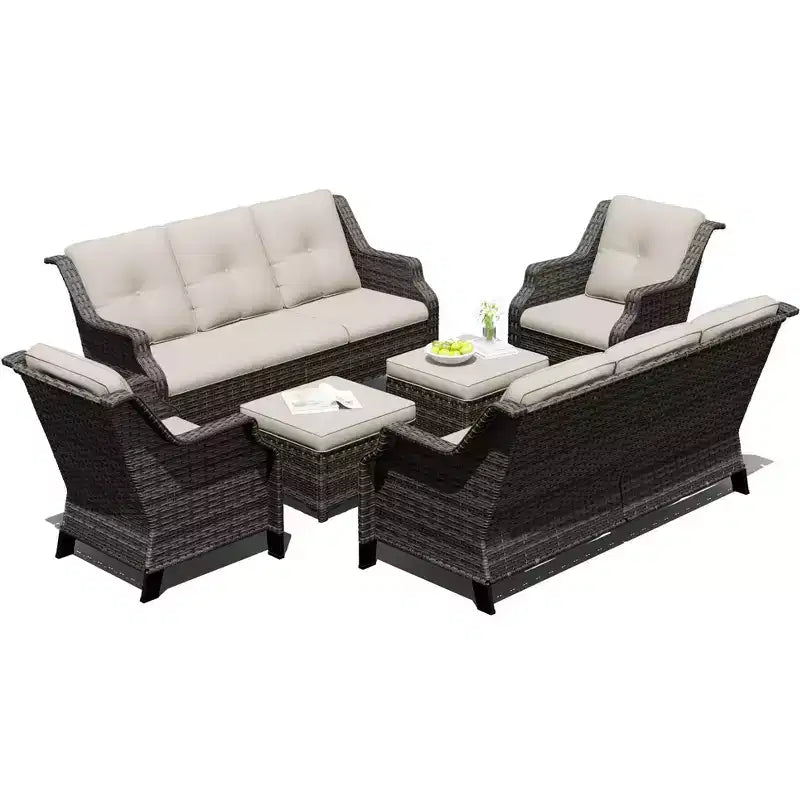Conjunto modular de exterior UPTIOT de 6 piezas con dos sofás de 72.5, sillas giratorias y par de otomanas