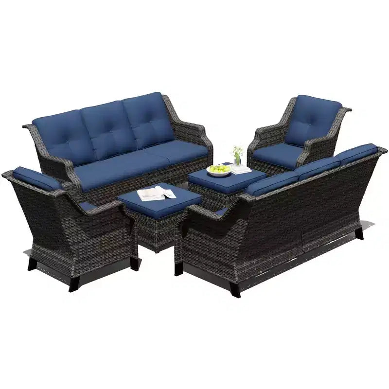 Conjunto modular de exterior UPTIOT de 6 piezas con dos sofás de 72.5, sillas giratorias y par de otomanas