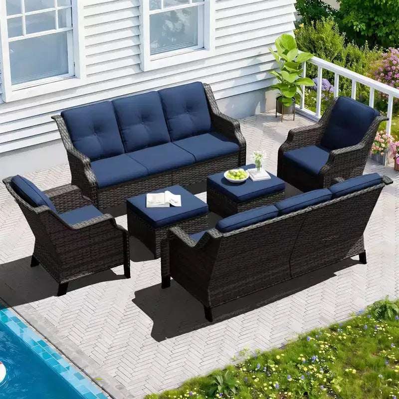 Conjunto modular de exterior UPTIOT de 6 piezas con dos sofás de 72.5, sillas giratorias y par de otomanas