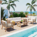 GDFStudio Brynn Patio 5 Piece Acacia Wood Seating Set with Rope Weave Design