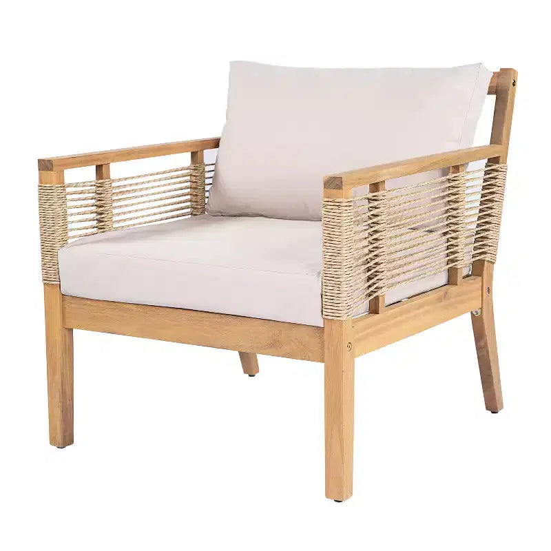 Conjunto de asientos de patio de 5 piezas GDFStudio Brynn, de madera de acacia con diseño de tejido de cuerda