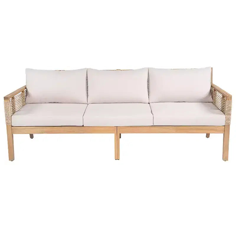 Conjunto de asientos de patio de 5 piezas GDFStudio Brynn, de madera de acacia con diseño de tejido de cuerda