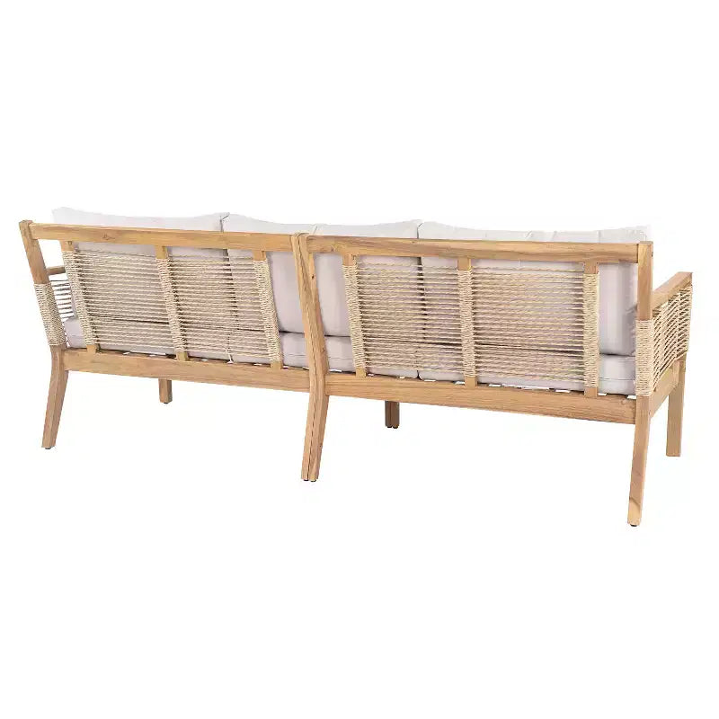 Conjunto de asientos de patio de 5 piezas GDFStudio Brynn, de madera de acacia con diseño de tejido de cuerda