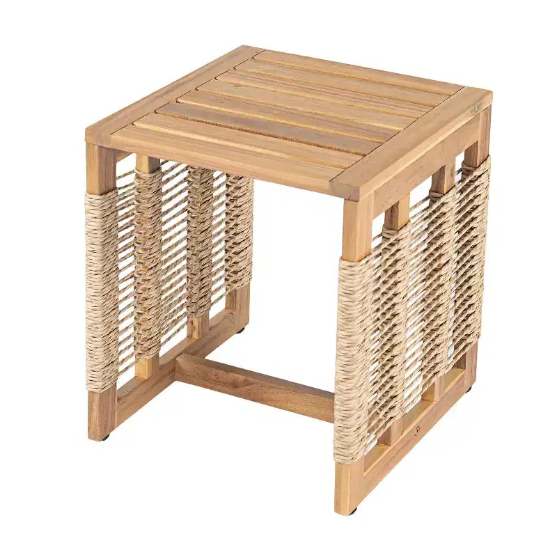 Conjunto de asientos de patio de 5 piezas GDFStudio Brynn, de madera de acacia con diseño de tejido de cuerda