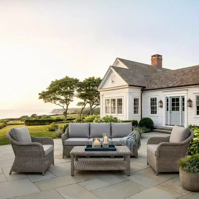 Sofá de mimbre de ratán para patio, resistente a todo tipo de clima, de Martha Stewart, 2 sillas y mesa de centro - Gris envejecido