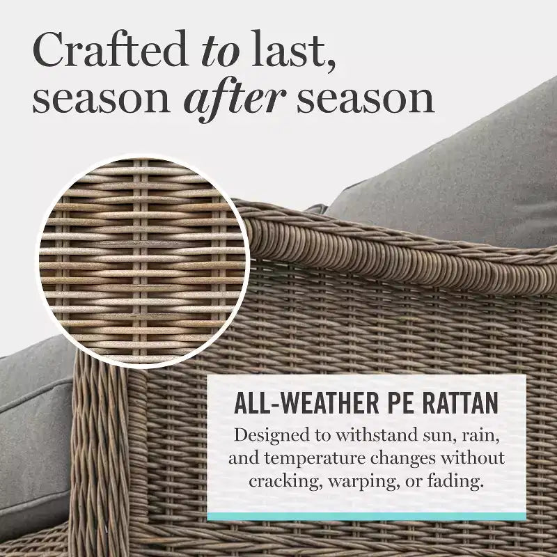 Sofá de mimbre de ratán para patio, resistente a todo tipo de clima, de Martha Stewart, 2 sillas y mesa de centro - Gris envejecido