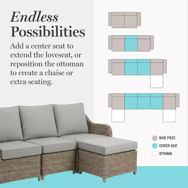 Sofá de mimbre de ratán para patio, resistente a todo tipo de clima, de Martha Stewart, 2 sillas y mesa de centro - Gris envejecido