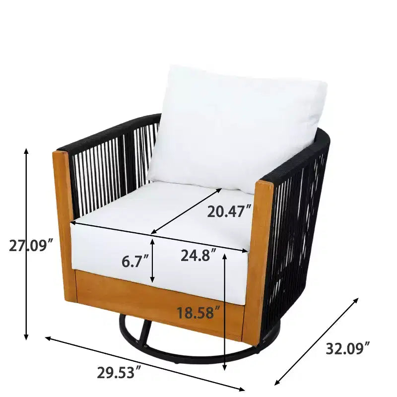 Conjunto moderno de sillas giratorias de patio de 3 piezas Ananda de Christopher Knight Home, de acacia, con diseño de cuerda y mesa