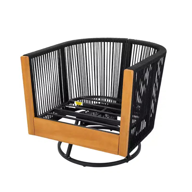 Conjunto moderno de sillas giratorias de patio de 3 piezas Ananda de Christopher Knight Home, de acacia, con diseño de cuerda y mesa
