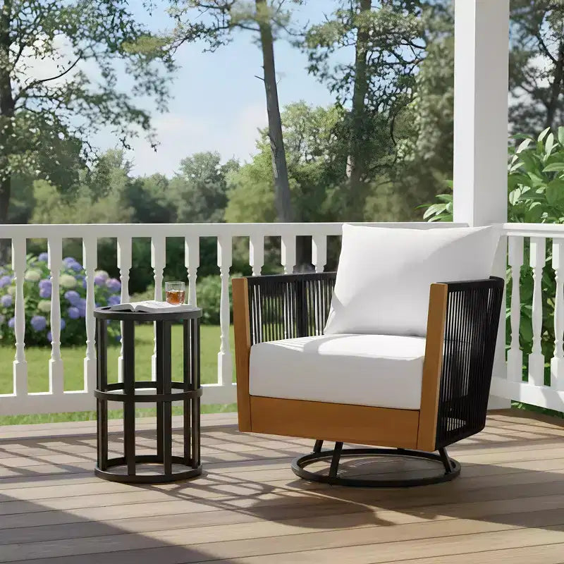 Ensemble Christopher Knight Home Suriya de fauteuils pivotants modernes de patio en acacia avec motif en corde et table en métal