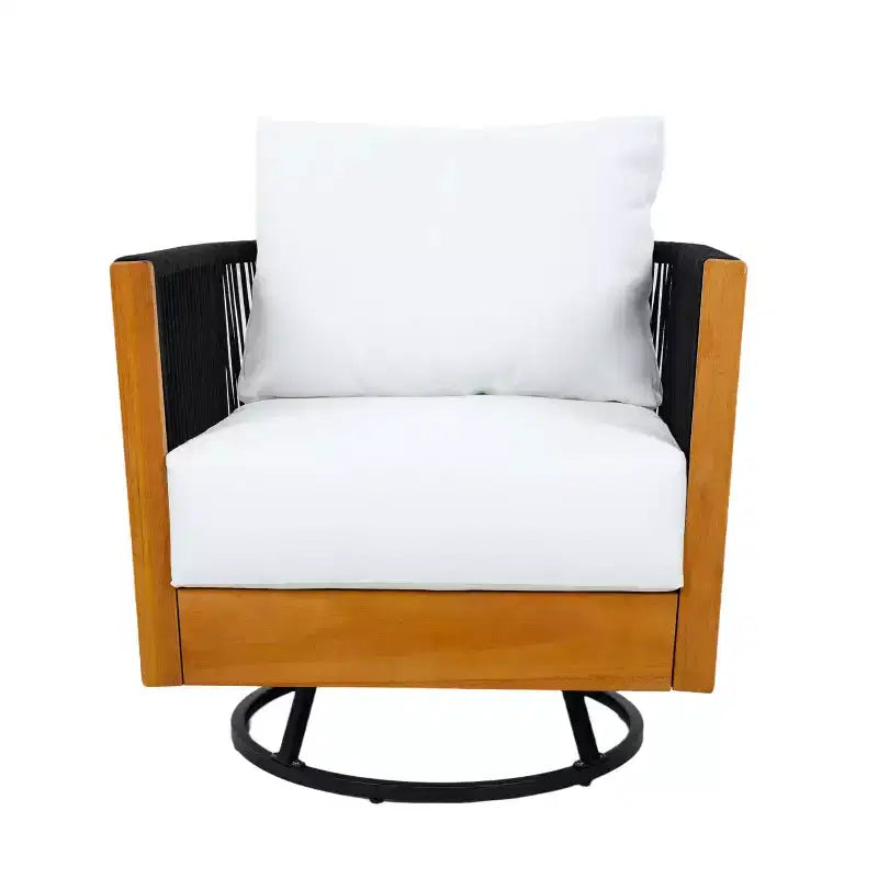 Ensemble Christopher Knight Home Suriya de fauteuils pivotants modernes de patio en acacia avec motif en corde et table en métal