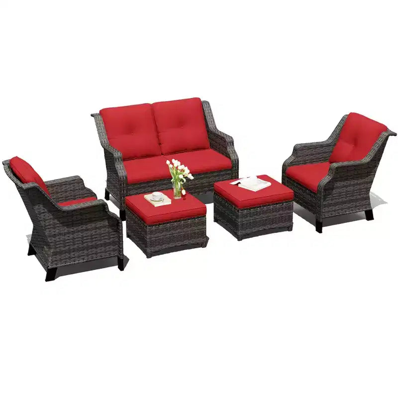 Conjunto de sala de exterior UPTIOT con sofá de dos plazas, sillas y otomana