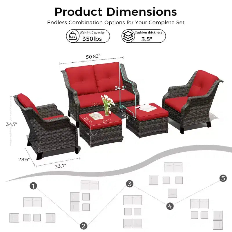 Conjunto de sala de exterior UPTIOT con sofá de dos plazas, sillas y otomana