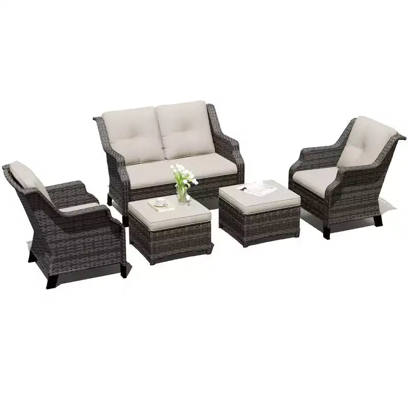 Conjunto de sala de exterior UPTIOT con sofá de dos plazas, sillas y otomana