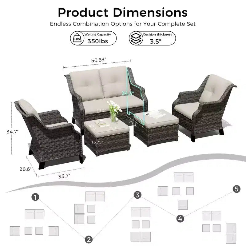 Conjunto de sala de exterior UPTIOT con sofá de dos plazas, sillas y otomana