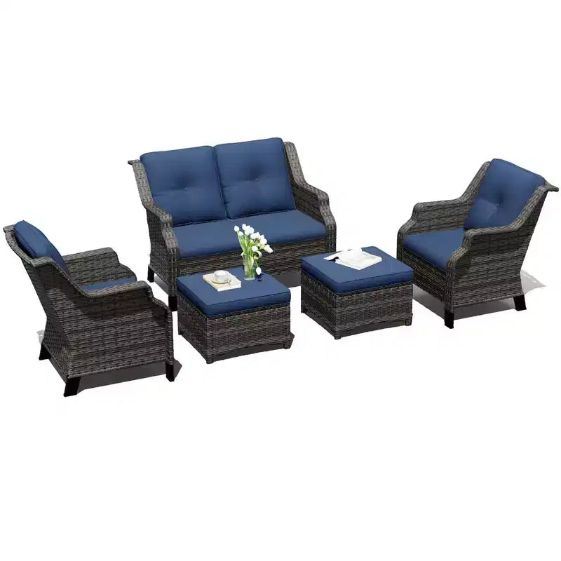 Conjunto de sala de exterior UPTIOT con sofá de dos plazas, sillas y otomana