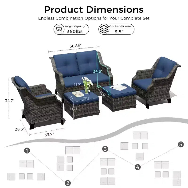 Conjunto de sala de exterior UPTIOT con sofá de dos plazas, sillas y otomana