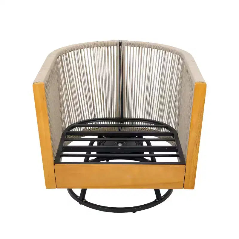 Christopher Knight Home Thanh, ensemble moderne de 3 pièces pour terrasse avec fauteuils pivotants en acacia, design en corde et table à lattes